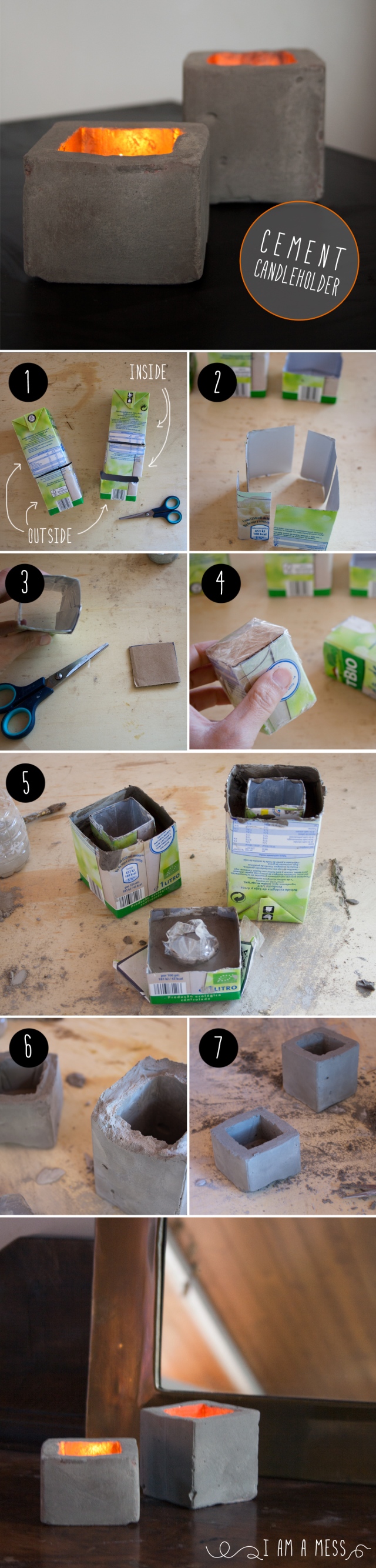 cement candleholder DIY by "I am a Mess"